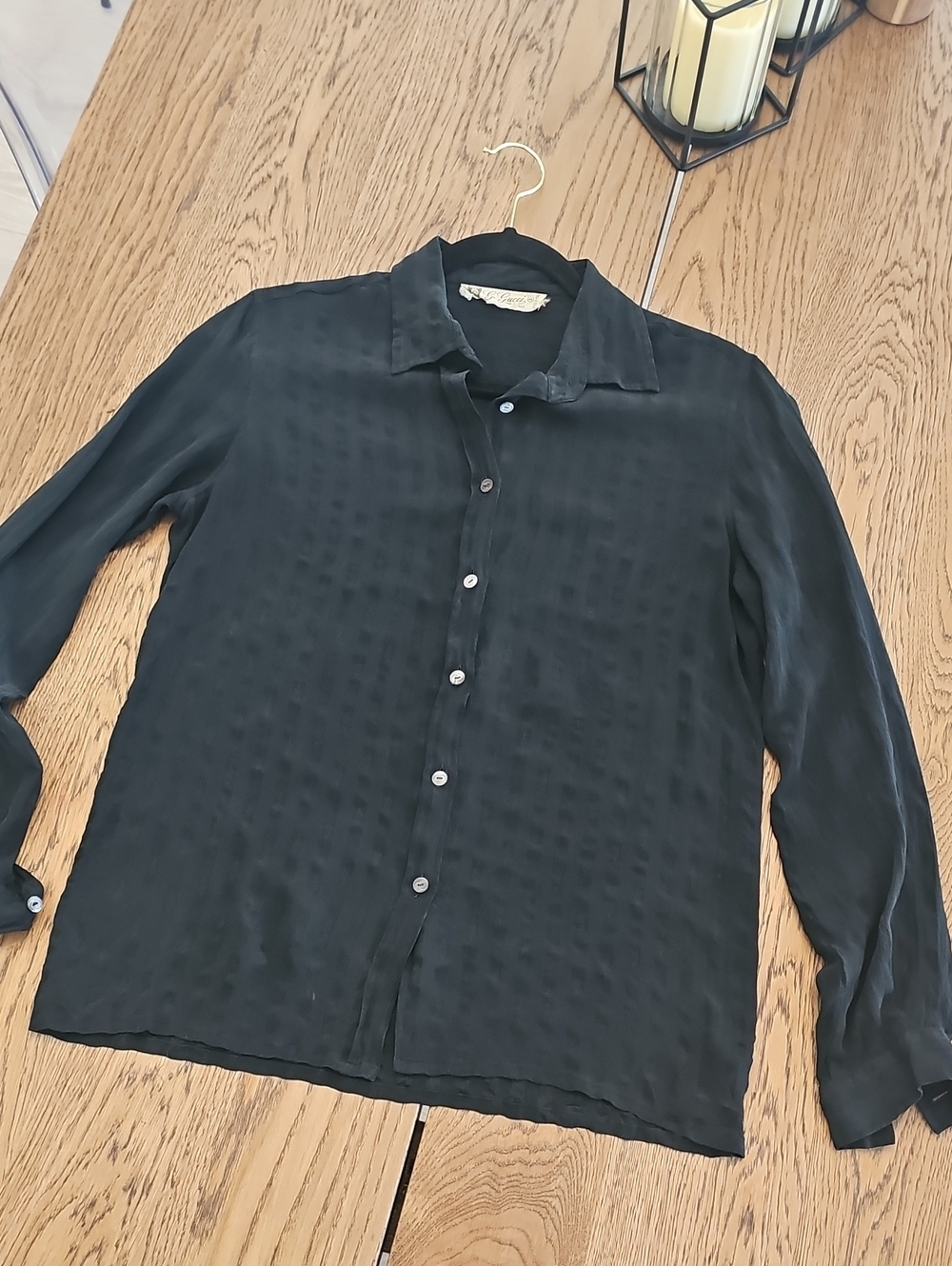 Gucci Silk Vintage 80s Black Logo Button-Up Shirt Authentic